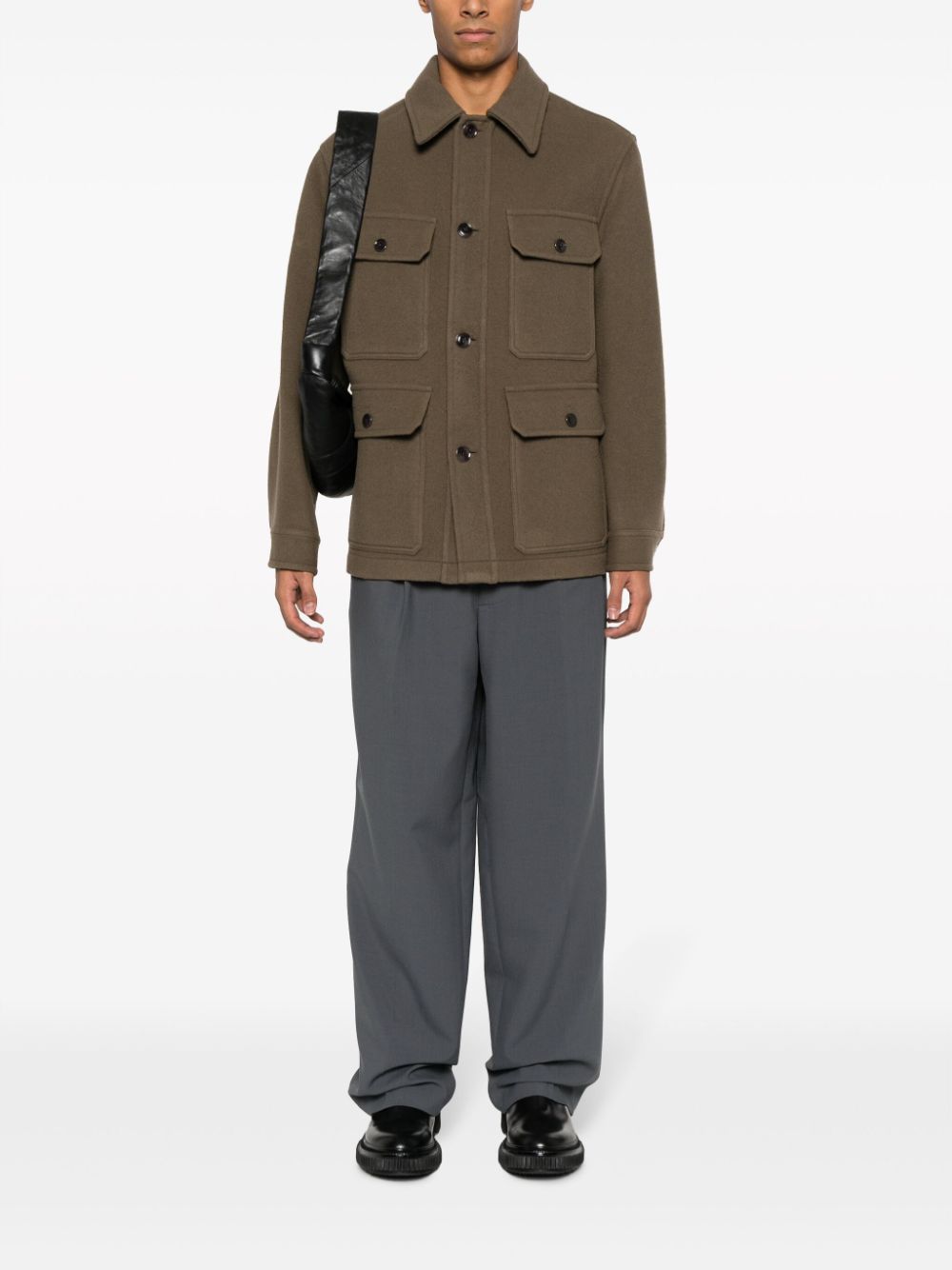 LEMAIRE button-down Wool Shirt Jacket Green Men Shirt Jackets Maison-Kitsune