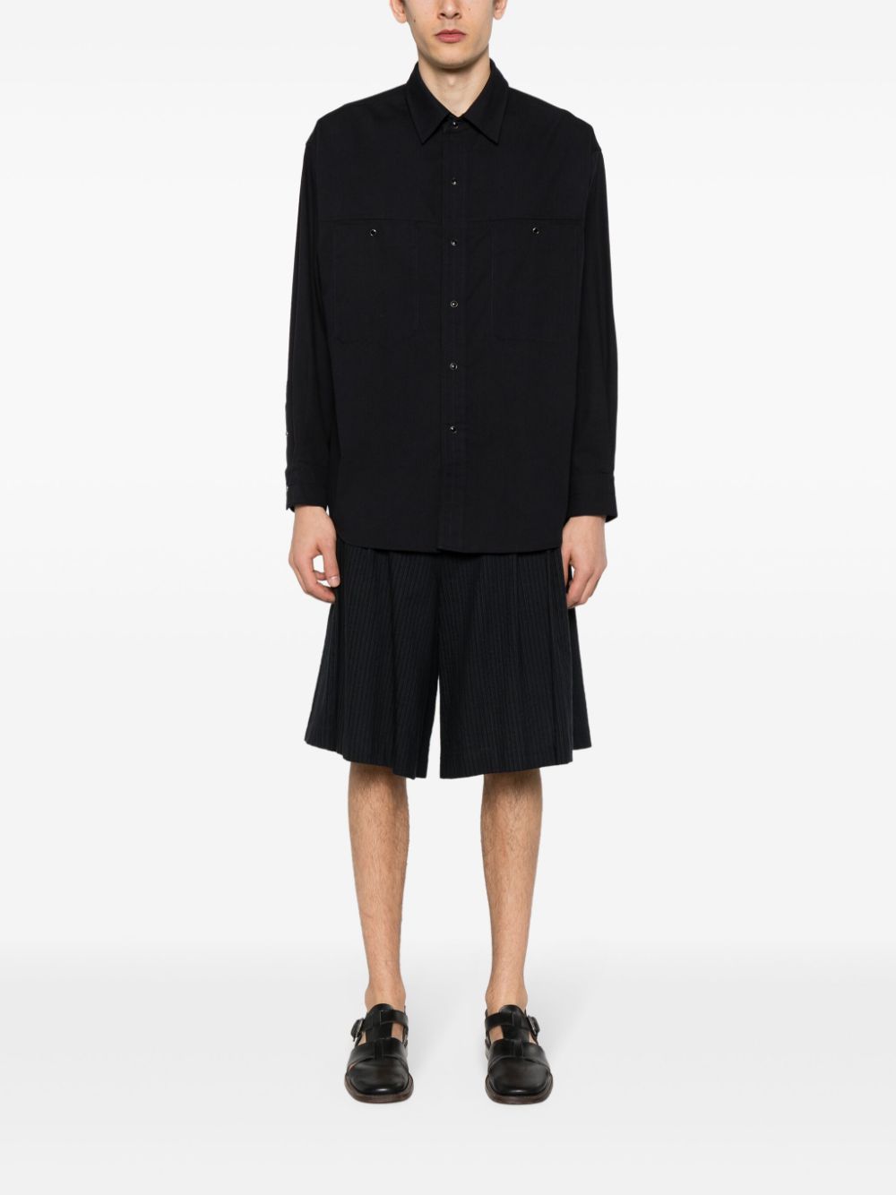 LEMAIRE Twill Cotton Shirt Blue Maison-Kitsune Men Shirts
