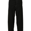 Maison-Kitsune LEMAIRE contrast-stitching Belted Trousers Black Men Tapered Pants