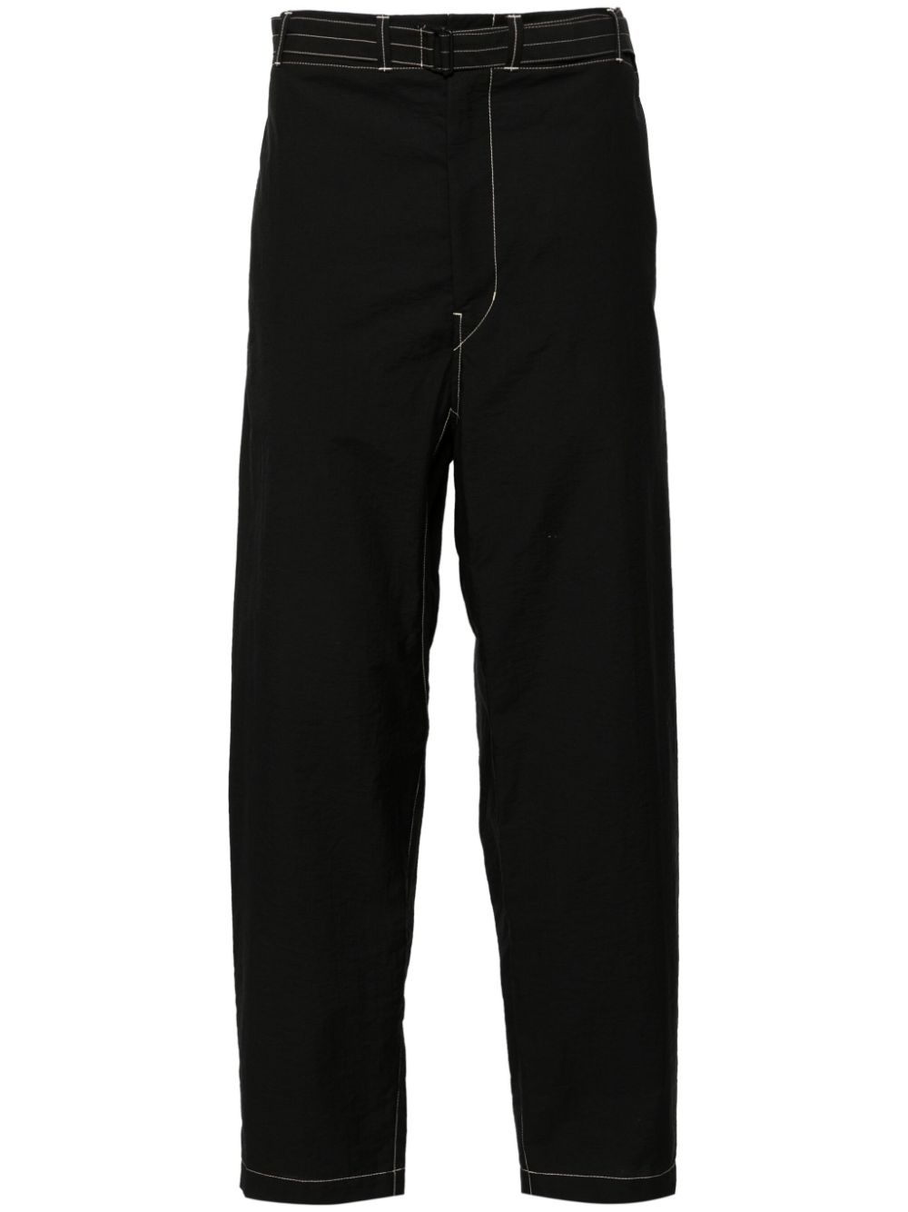Maison-Kitsune LEMAIRE contrast-stitching Belted Trousers Black Men Tapered Pants