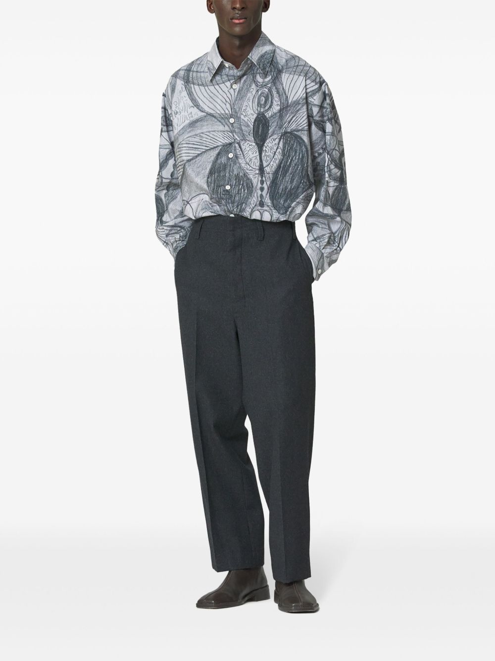 LEMAIRE Angkasapura button-up Silk Shirt Grey Men Shirts Maison-Kitsune