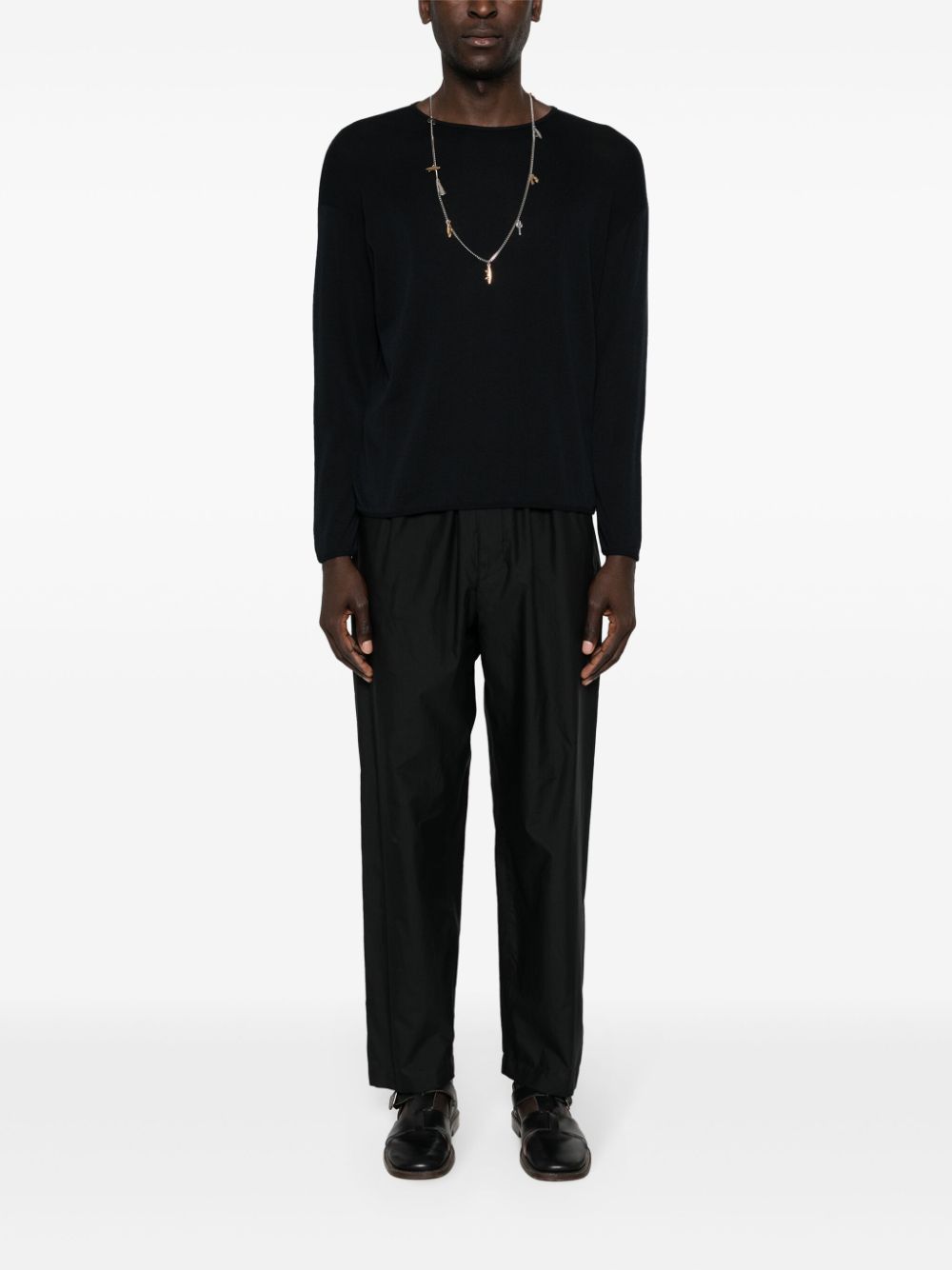 Maison-Kitsune LEMAIRE Poplin Straight Leg Trousers Black Men Regular-Fit & Straight Leg Pants