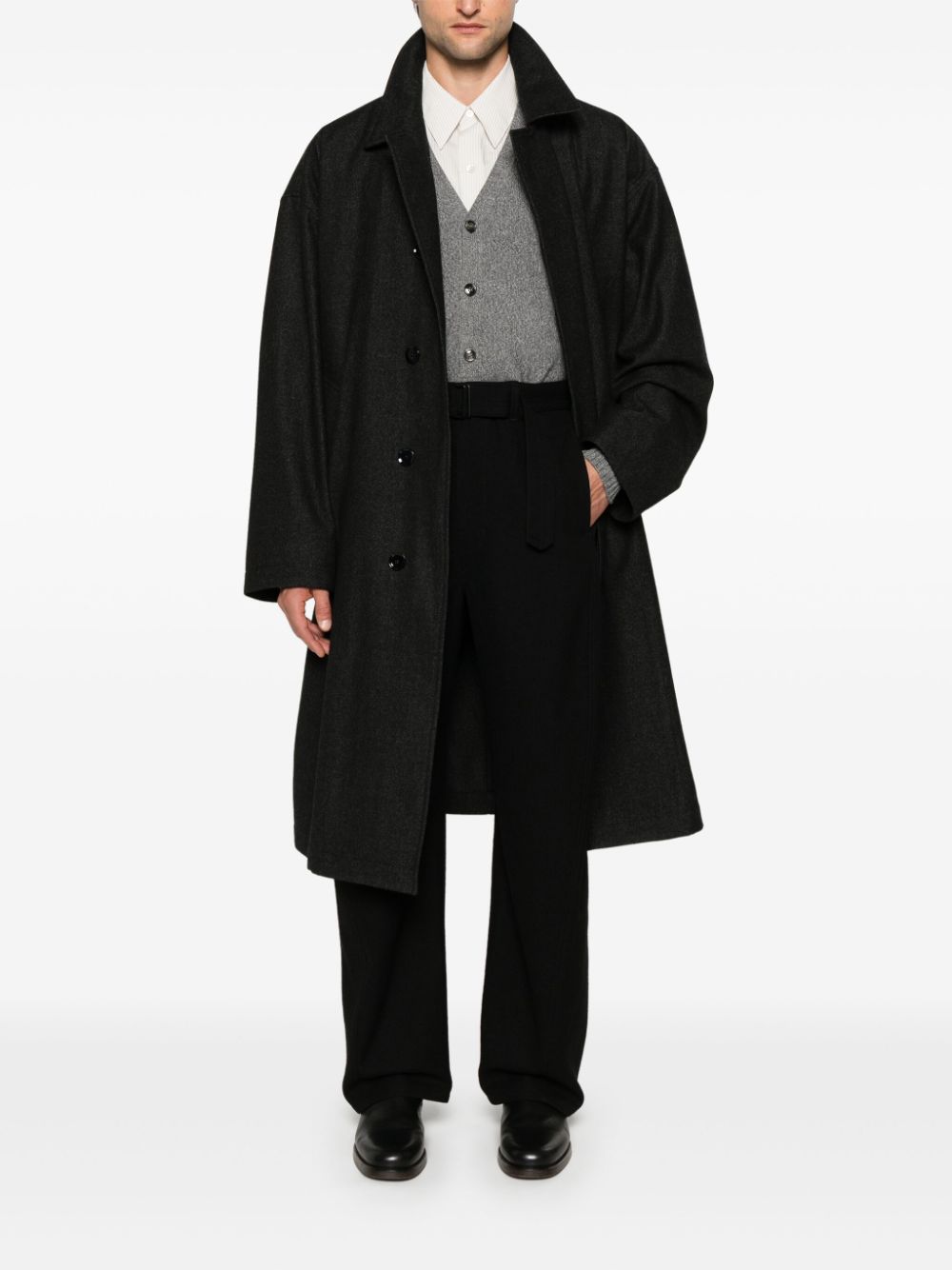 LEMAIRE mélange-effect Coat Black Men Single Breasted Coats Maison-Kitsune