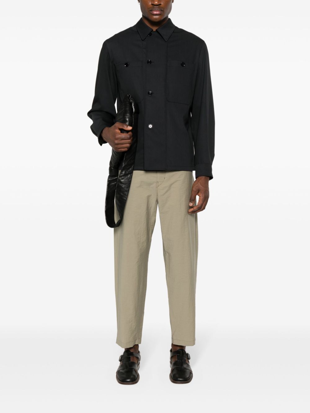 LEMAIRE military-inspired virgin-wool Overshirt Black Men Shirts Maison-Kitsune