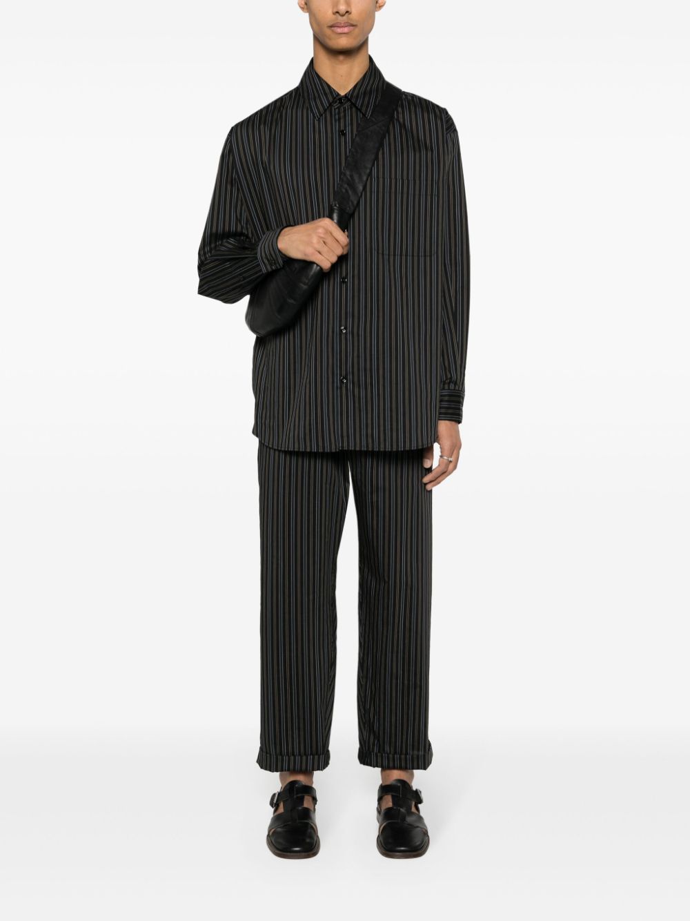 LEMAIRE long-sleeved Striped Shirt Brown Men Shirts Maison-Kitsune