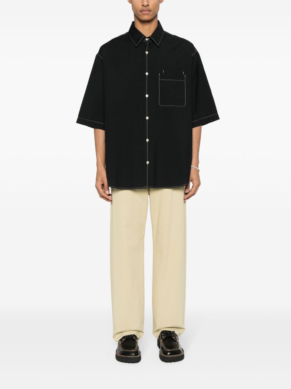 LEMAIRE contrast-stitching Shirt Black Maison-Kitsune Men Shirts