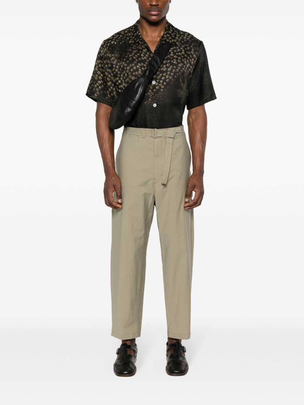 Maison-Kitsune Tapered Pants Men LEMAIRE Belted Tapered Trousers Green