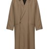 Maison-Kitsune Single Breasted Coats Men LEMAIRE Asymmetric Twill Coat Brown