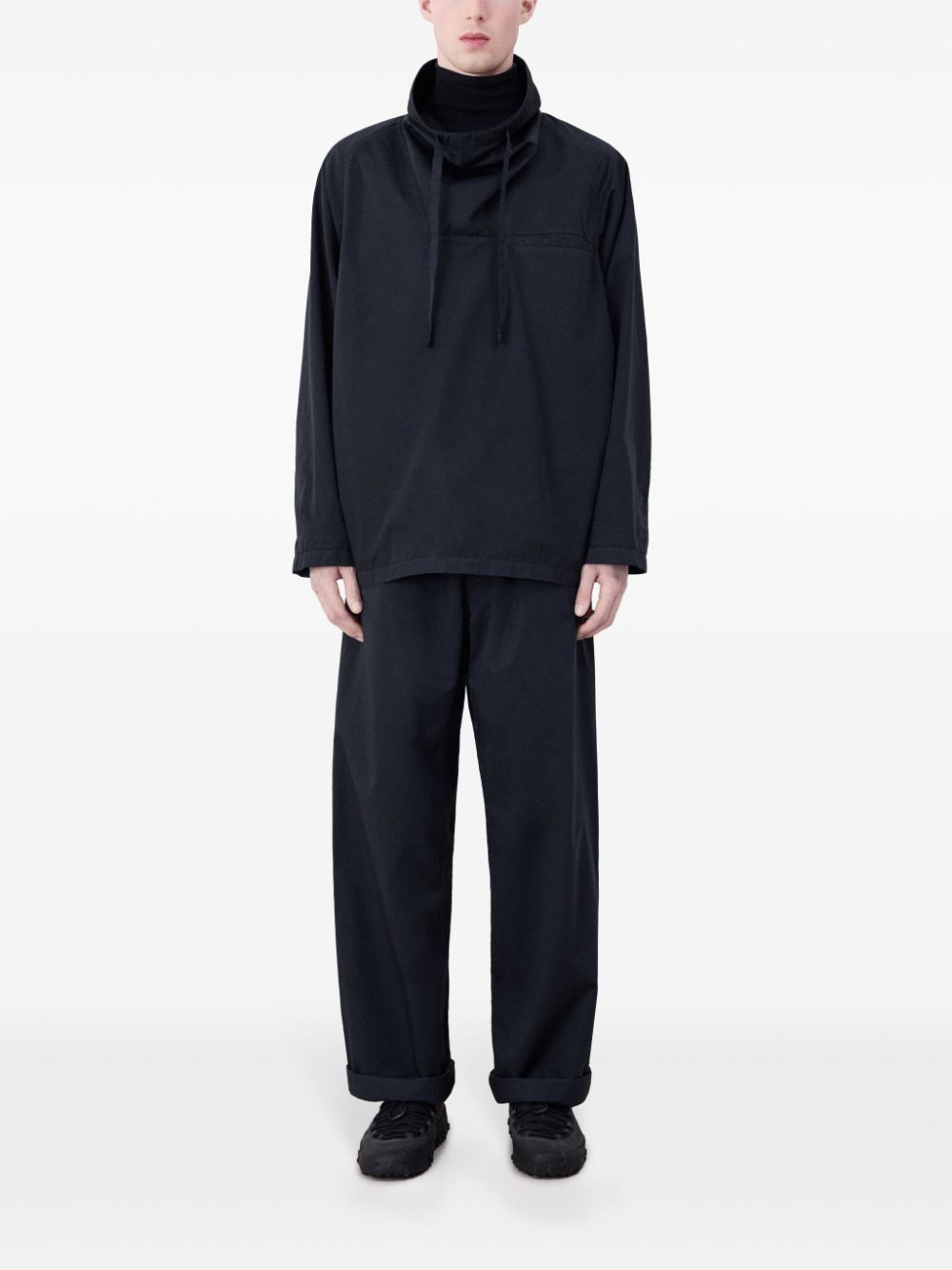 LEMAIRE Drawstring long-sleeve Shirt Black Maison-Kitsune Men Shirts
