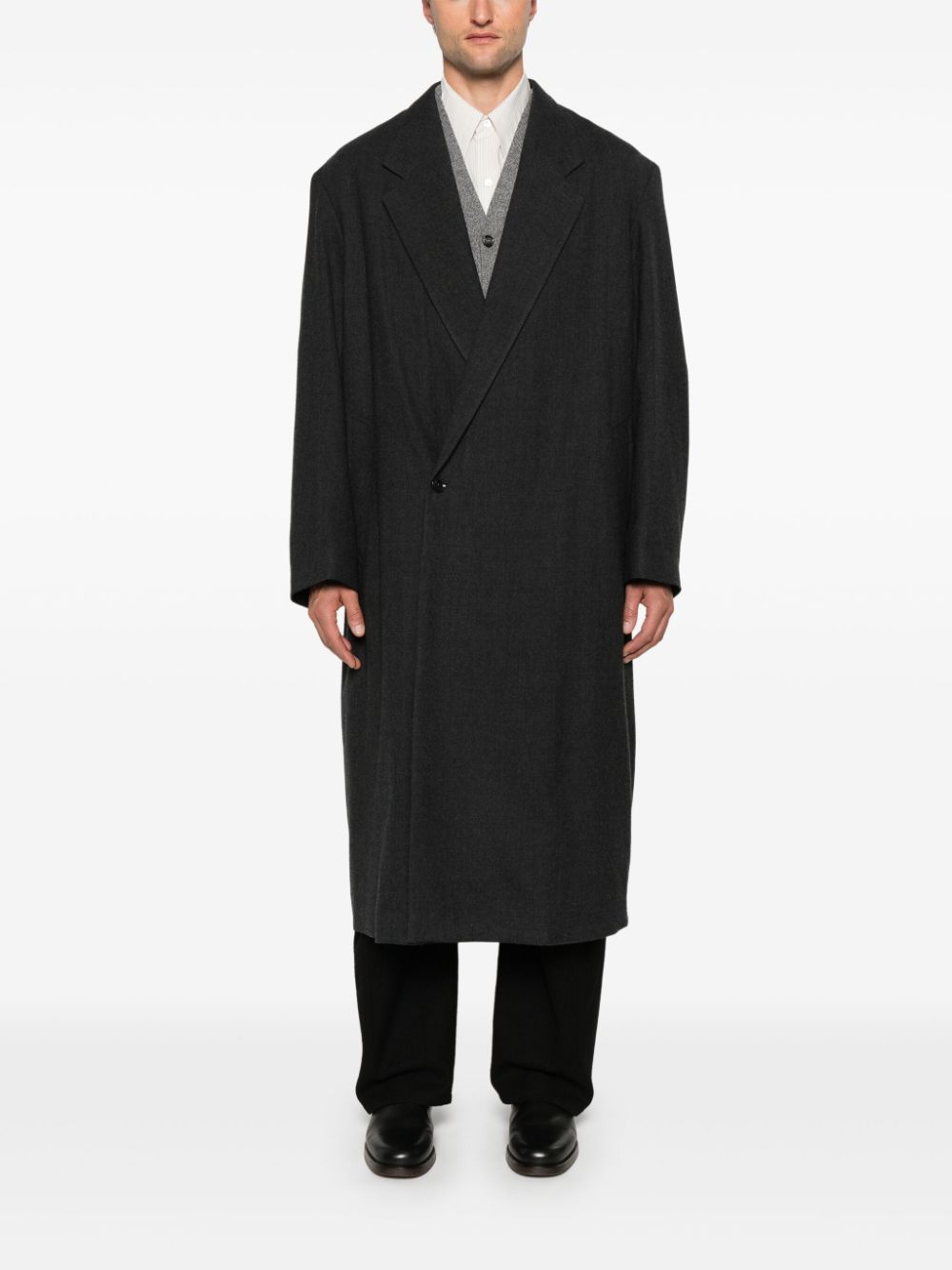 Maison-Kitsune Double Breasted Coats Men LEMAIRE double-breasted Coat Grey