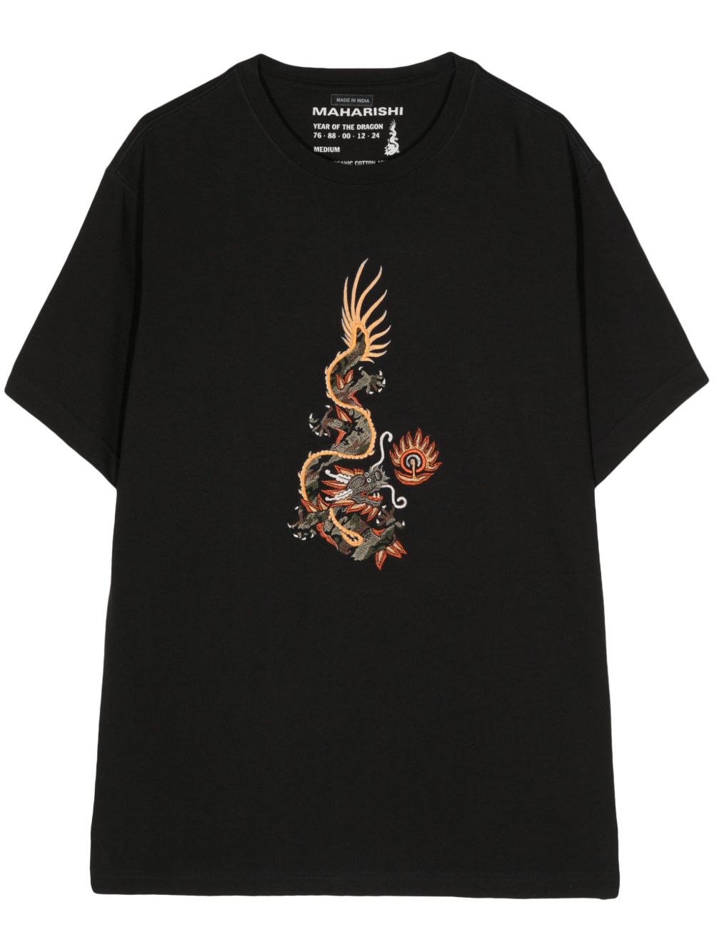 Maison-Kitsune Maharishi Dragon-embroidered Cotton T-shirt Black Men T-Shirts