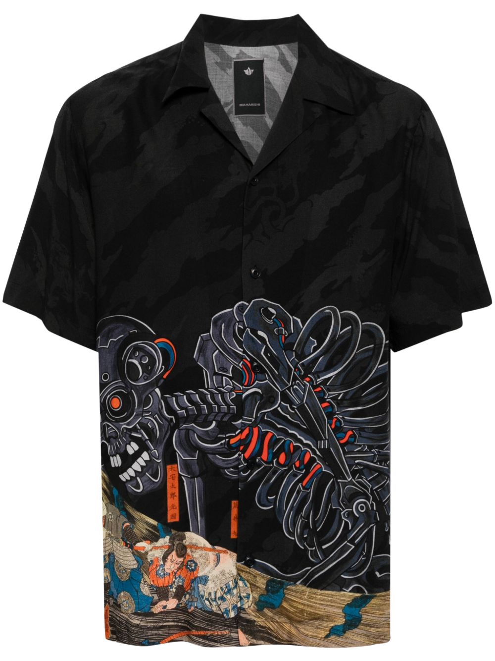 Maharishi Cyber Skeleton Camp Collar Shirt Black Men Shirts Maison-Kitsune