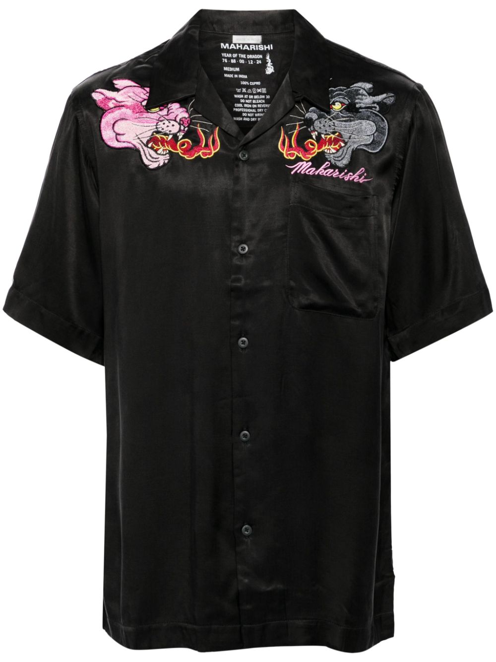 Men Shirts Maison-Kitsune Maharishi Dual Panthers Camp Collar Shirt Black