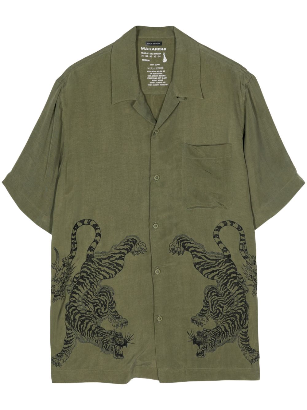 Maharishi tiger-embroidered short-sleeve Shirt Green Men Shirts Maison-Kitsune