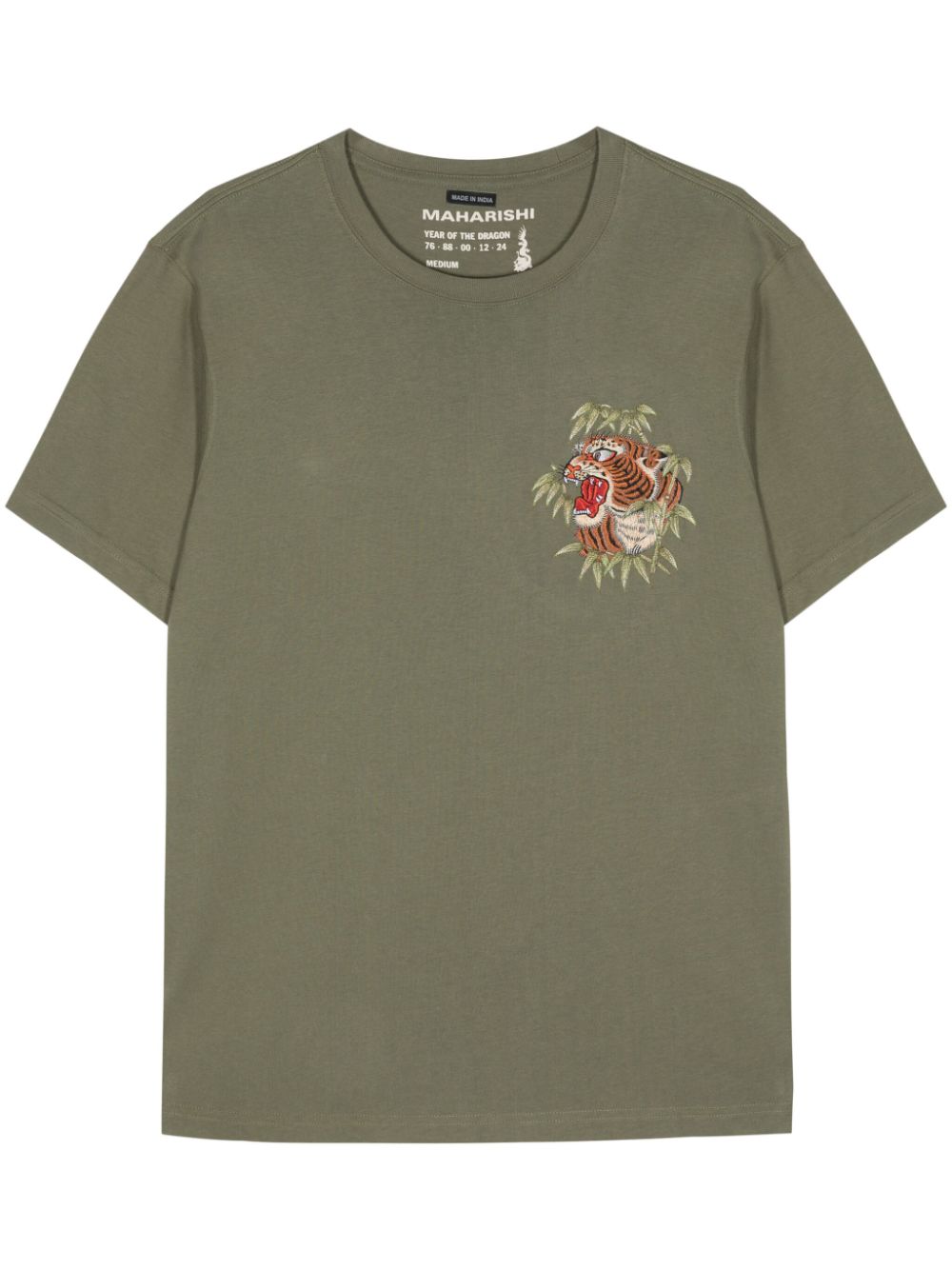 Men T-Shirts Maison-Kitsune Maharishi Tiger-embroidered Cotton T-shirt Green