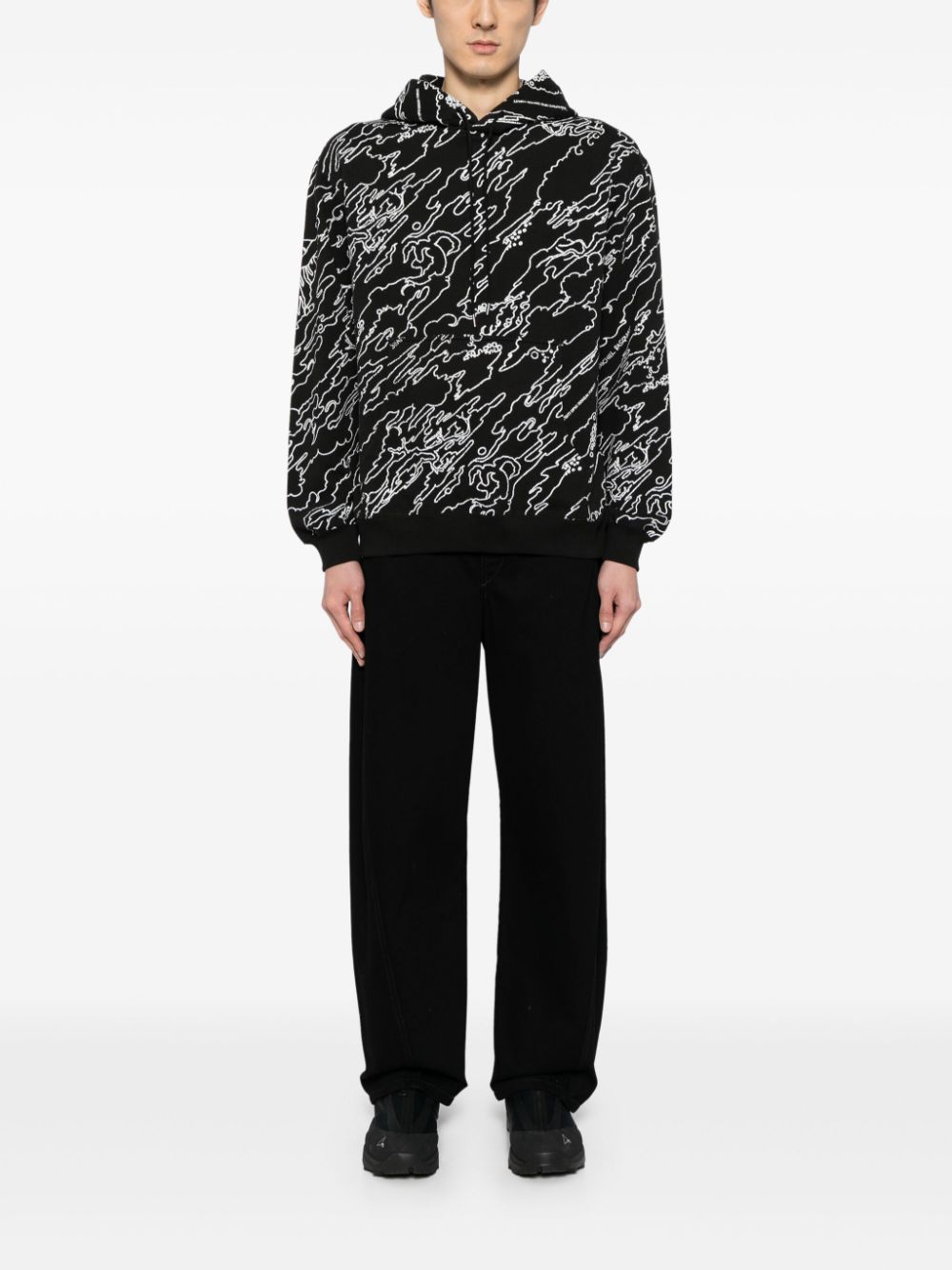 Maison-Kitsune Maharishi graphic-print Cotton Hoodie Black Men Hoodies