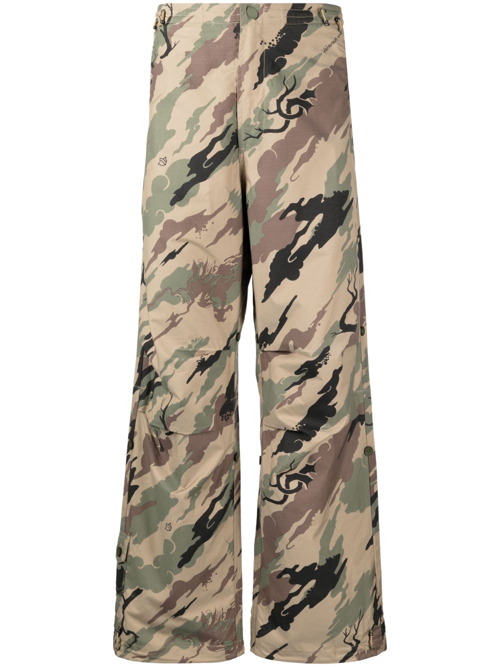 Maison-Kitsune Loose Fit Pants Men Maharishi Bonsai Forest-print Trousers Brown