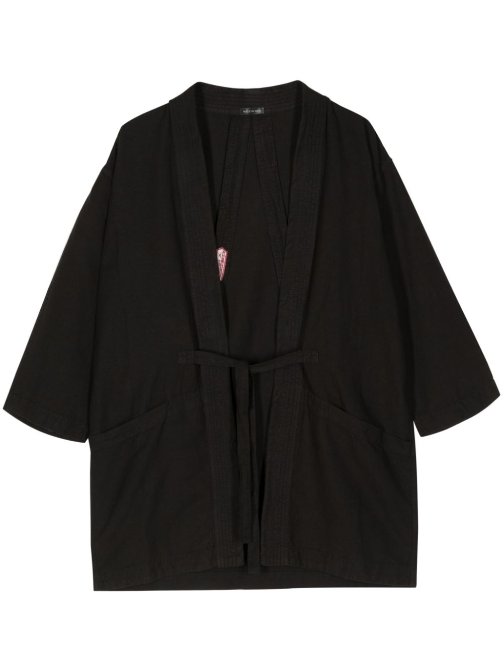 Maison-Kitsune Maharishi tie-fastening cotton-hemp Jacket Black Men Lightweight Jackets