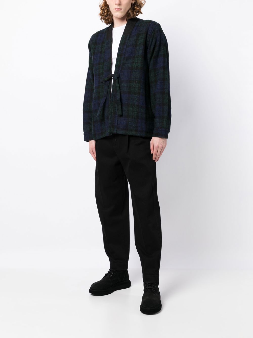 Maison-Kitsune Lightweight Jackets Men Maharishi Tartan front-tie Jacket Blue