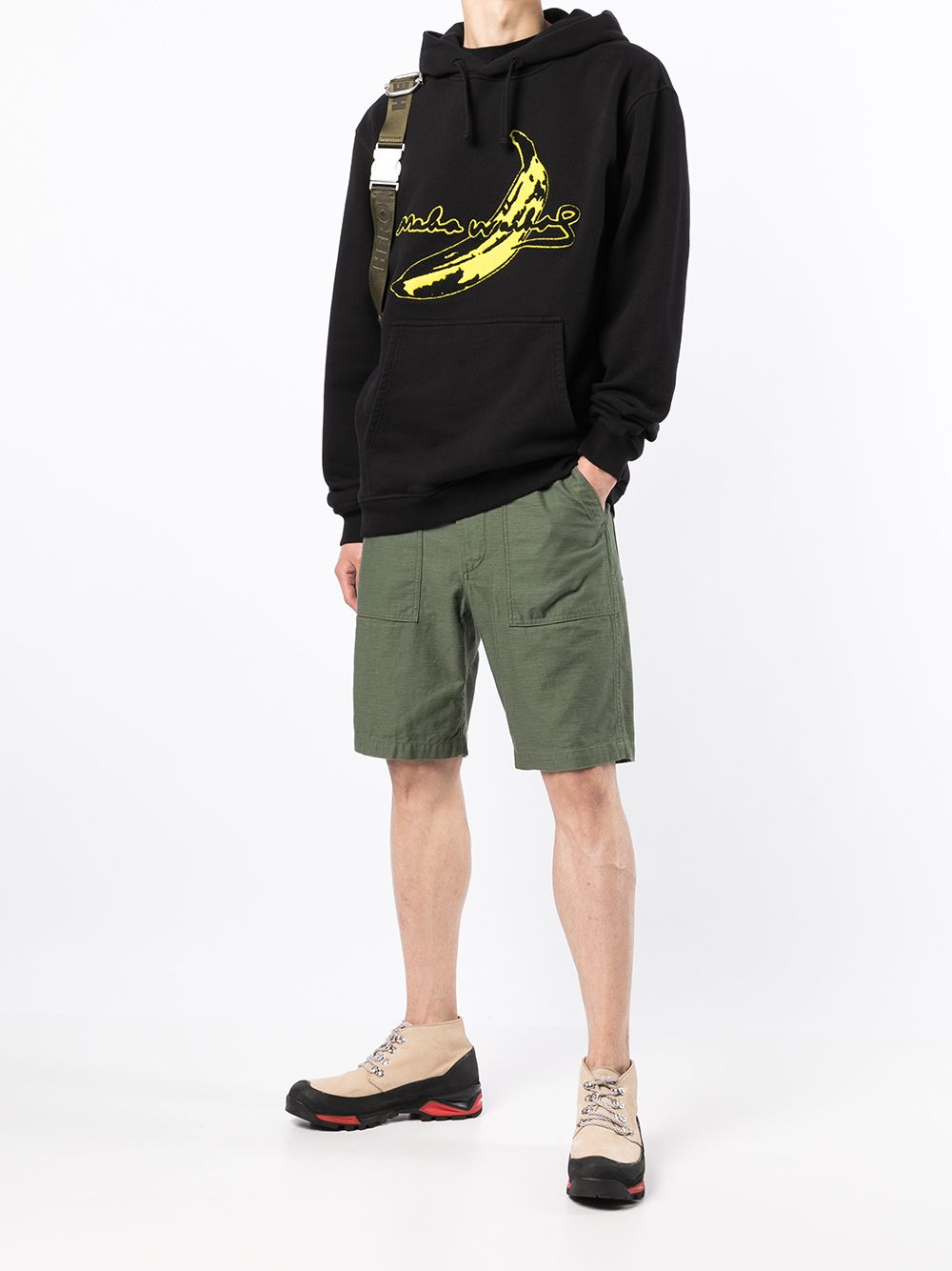 Maison-Kitsune Maharishi logo-patch Cotton Hoodie Black Men Hoodies