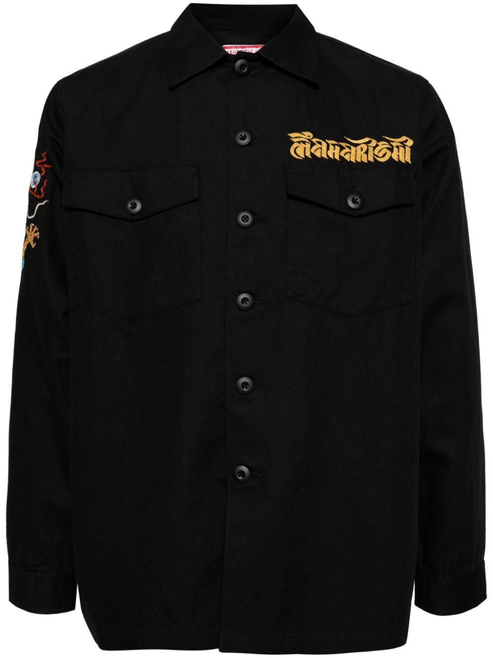 Maison-Kitsune Shirts Men Maharishi Lunar Dragon Embroidered Shirt Black