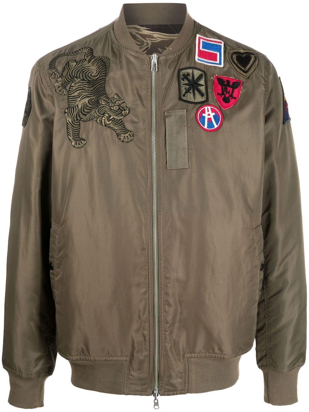 Maison-Kitsune Maharishi patch-detail Reversible Bomber Jacket Green Men Bomber Jackets