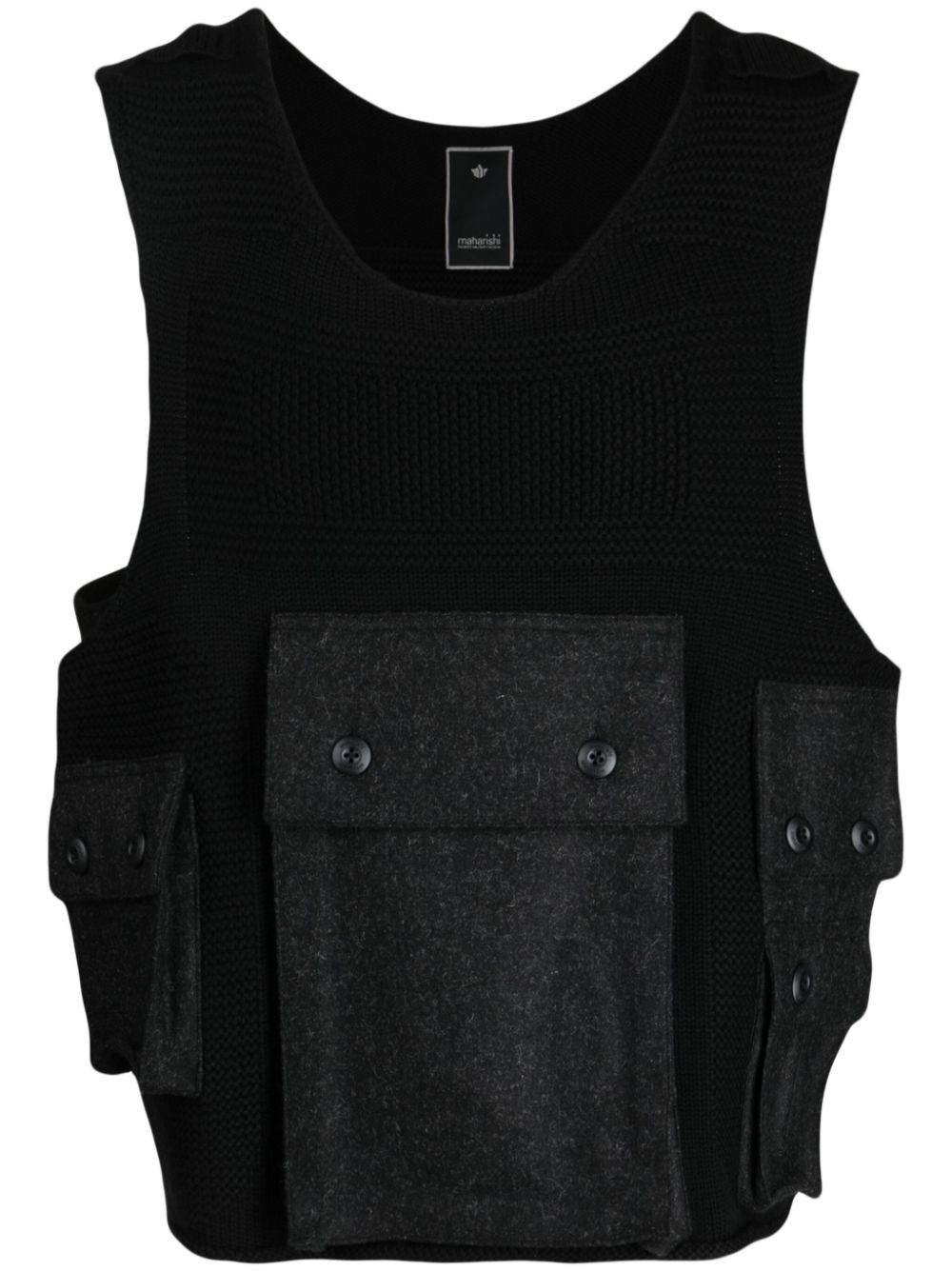 Maison-Kitsune Knitted Sweaters Men Maharishi scoop-neck Merino Wool Vest Black