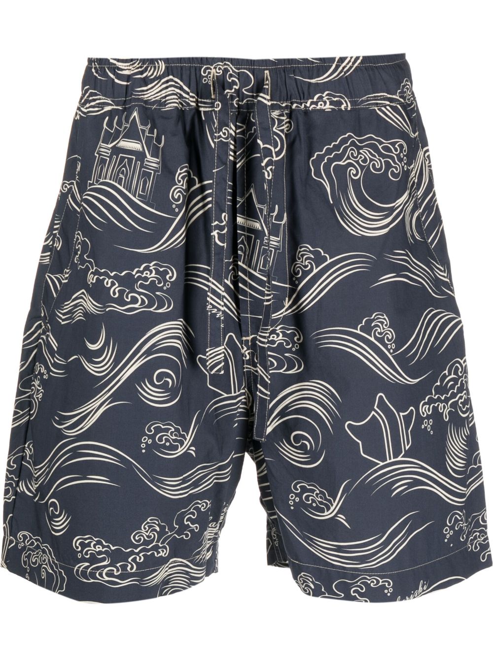 Maharishi Songkran graphic-print Shorts Blue Men Bermuda Shorts Maison-Kitsune