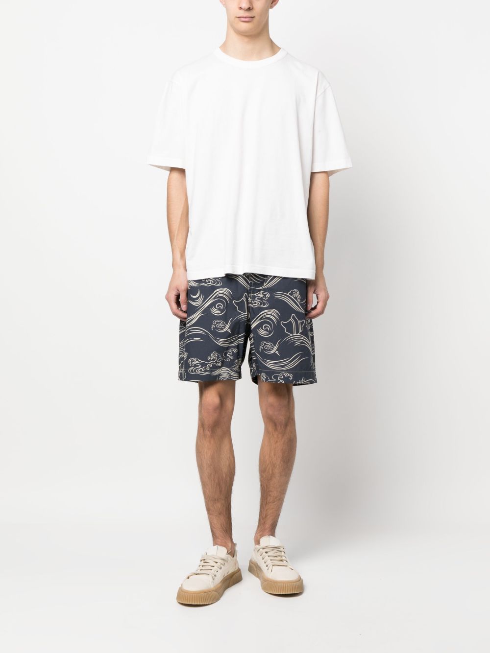 Maharishi Songkran graphic-print Shorts Blue Men Bermuda Shorts Maison-Kitsune
