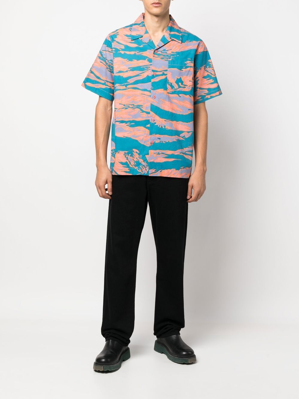 Maharishi graphic-print camp-collar Shirt Orange Men Shirts Maison-Kitsune