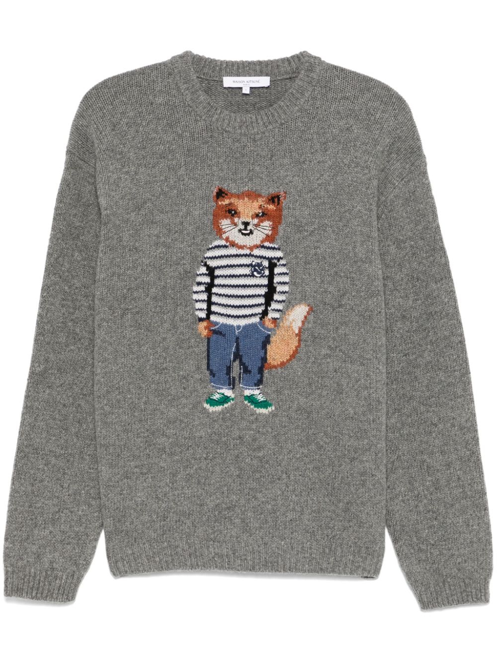 Maison Kitsuné Dressed Fox-intarsia Sweater Grey Men Knitted Sweaters Maison-Kitsune