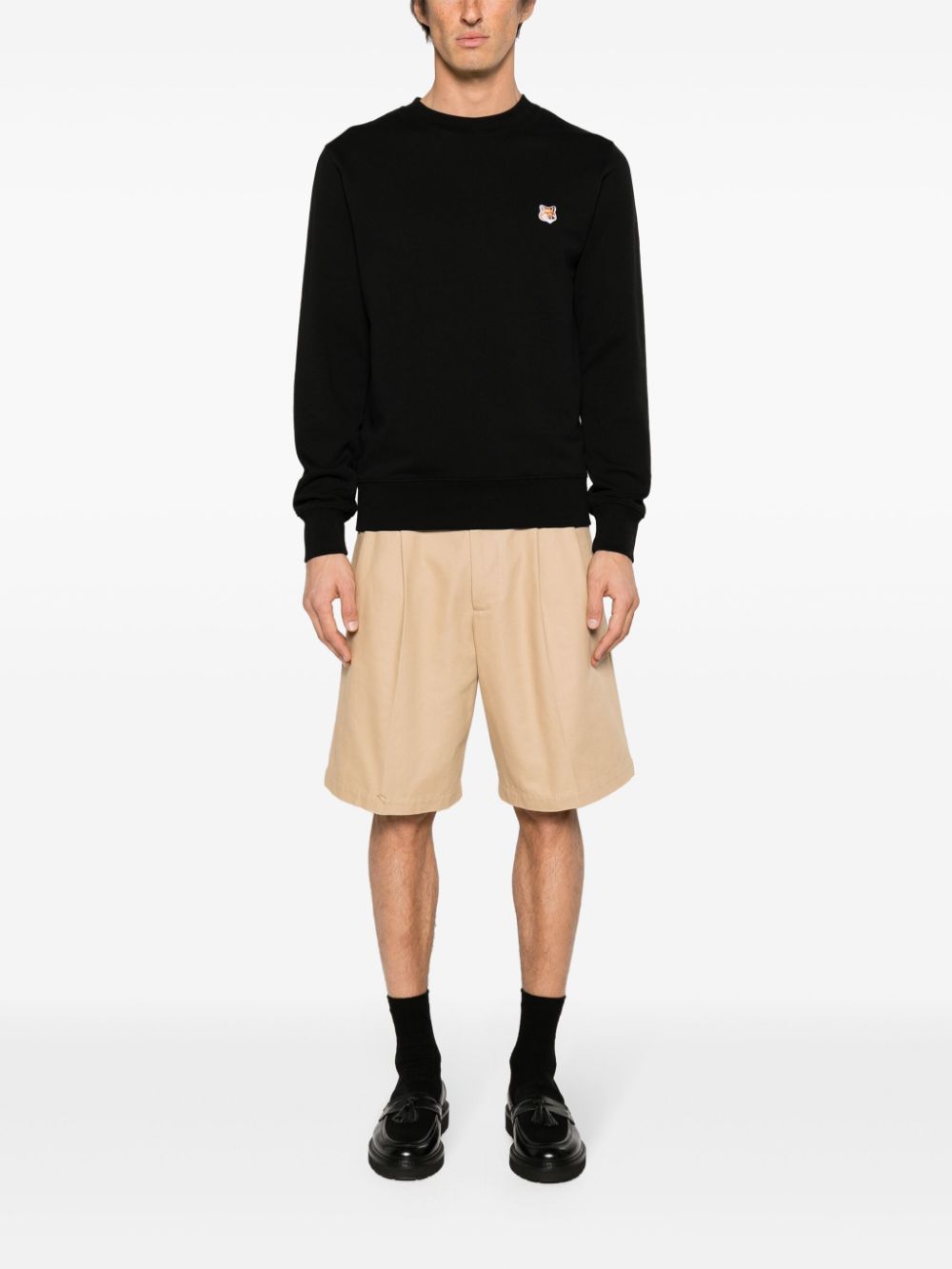 Maison Kitsuné Fox-patch Cotton Sweatshirt Black Maison-Kitsune Men Sweatshirts