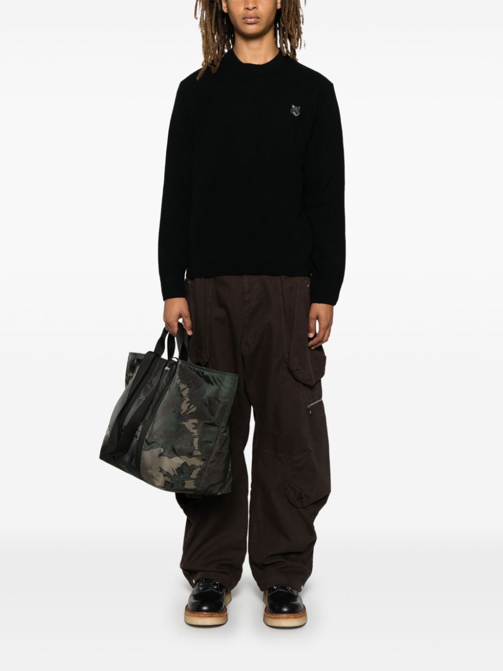 Maison-Kitsune Knitted Sweaters Men Maison Kitsuné fox-motif Sweater Black