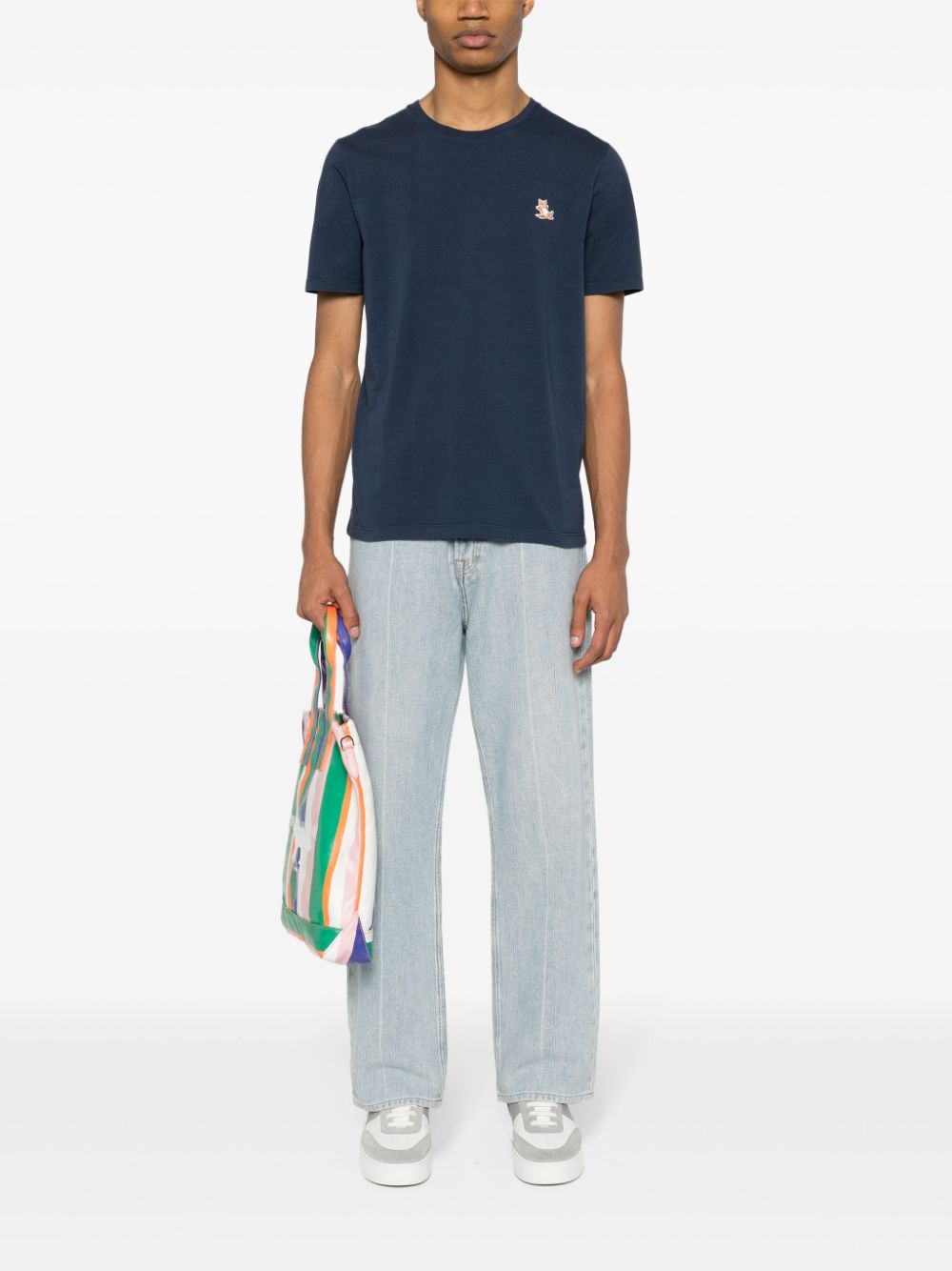 Maison Kitsuné Chillax Fox-appliqué T-shirt Blue Men T-Shirts Maison-Kitsune