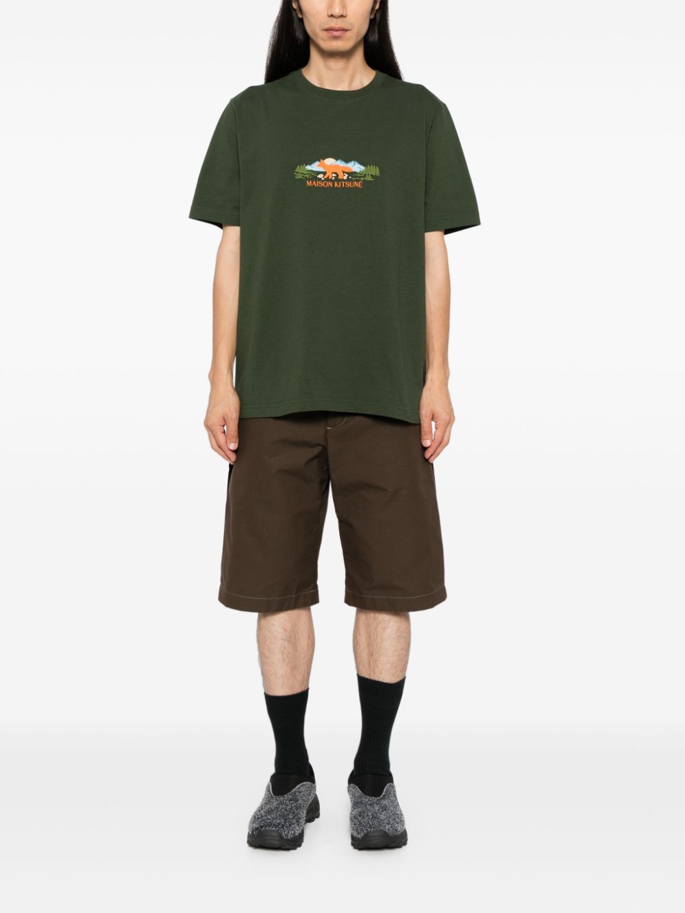 Maison Kitsuné Outdoor Profile Fox T-shirt Green Maison-Kitsune Men T-Shirts