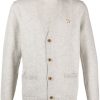 Maison Kitsuné fox-motif V-neck Cardigan Grey Men Cardigans Maison-Kitsune