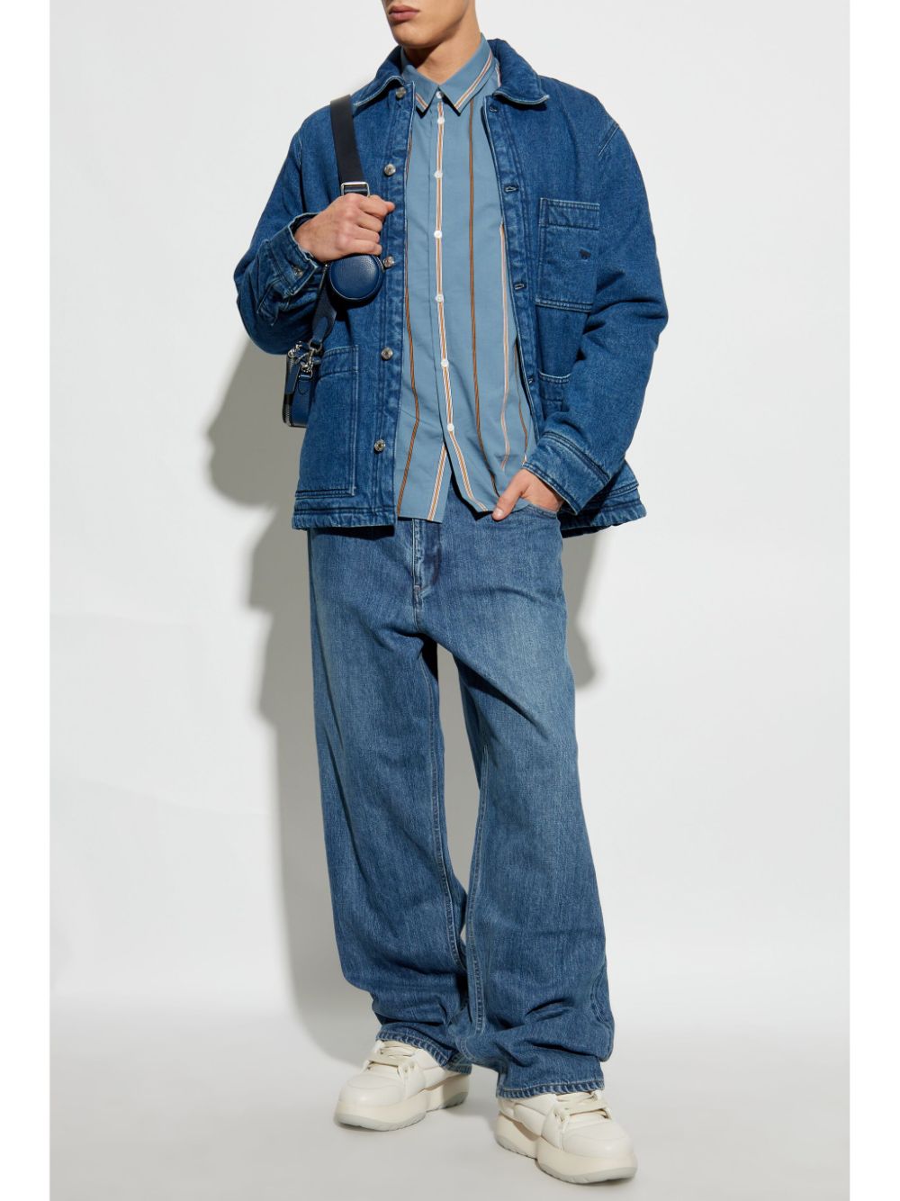 Maison-Kitsune Shirts Men Maison Kitsuné logo-embroidered Striped Shirt Blue