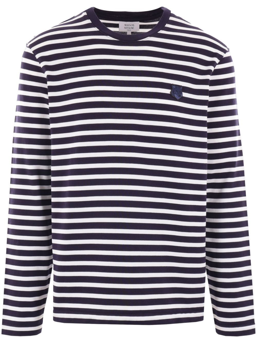 Maison-Kitsune Maison Kitsuné logo-patch Striped Jumper Blue Men Knitted Sweaters