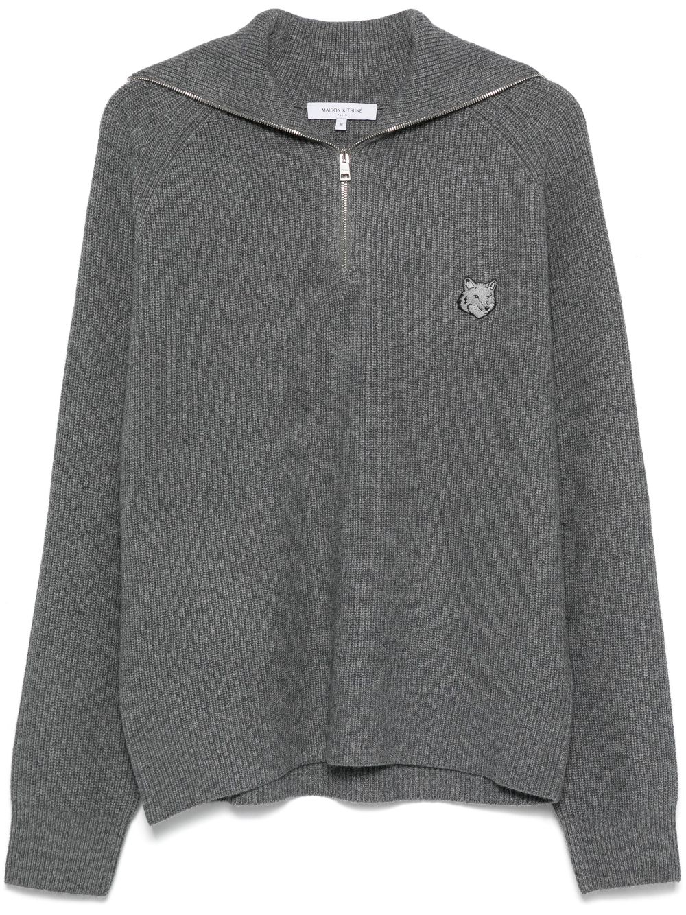 Men Knitted Sweaters Maison-Kitsune Maison Kitsuné Bold Fox Head-patch Ribbed Sweater Grey