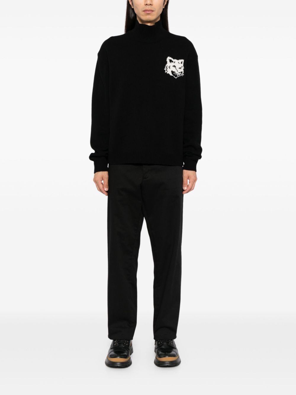 Maison Kitsuné Fox Head Intarsia Jumper Black Men Knitted Sweaters Maison-Kitsune