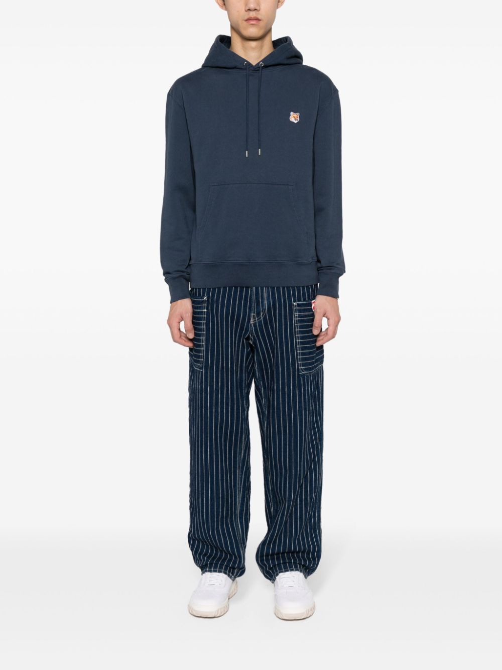 Maison Kitsuné Fox-motif Cotton Hoodie Blue Men Hoodies Maison-Kitsune
