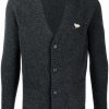 Maison-Kitsune Cardigans Men Maison Kitsuné Fox Patch V-neck Cardigan Grey