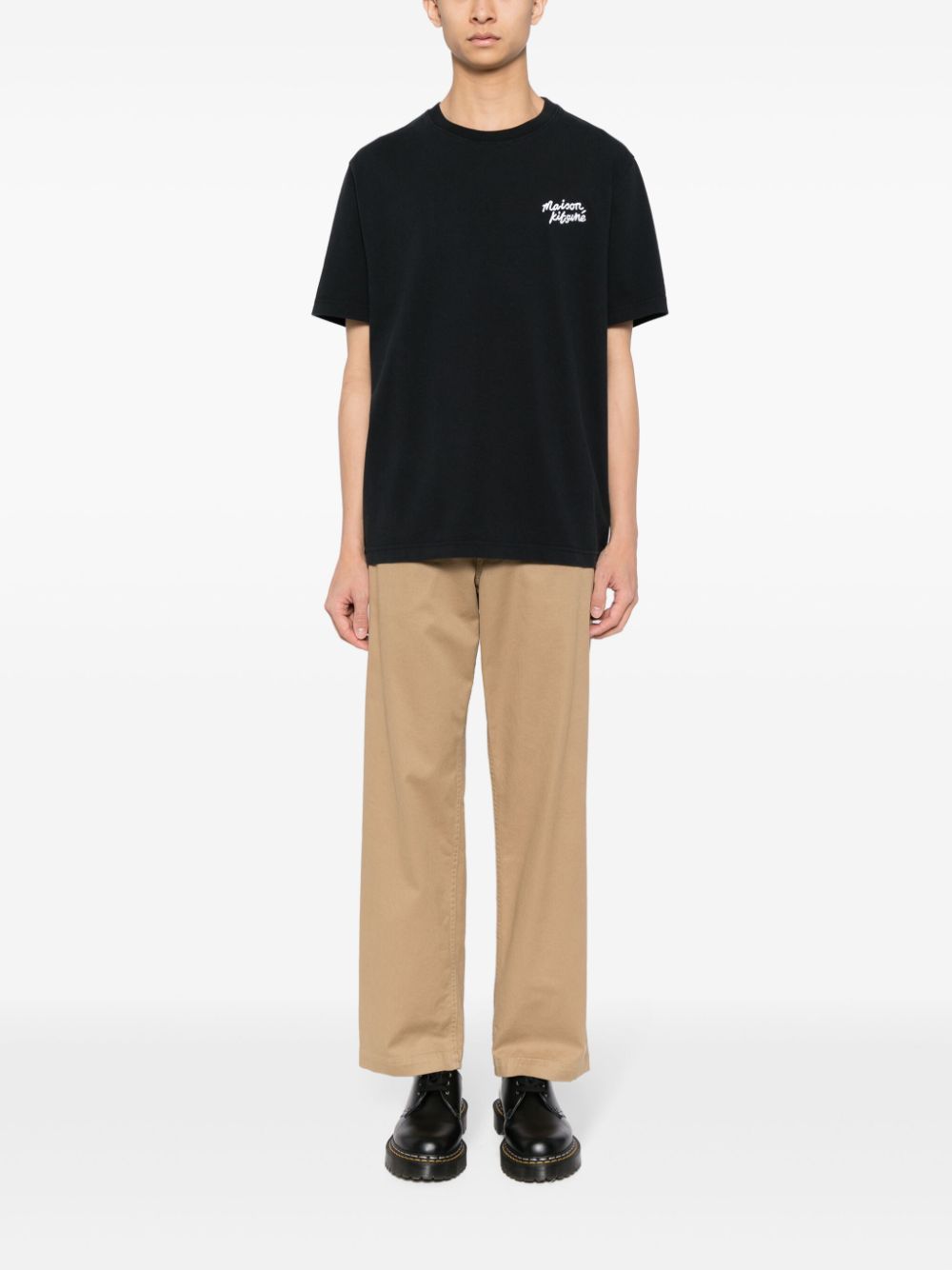Maison Kitsuné Handwriting-logo Cotton T-shirt Blue Maison-Kitsune Men T-Shirts