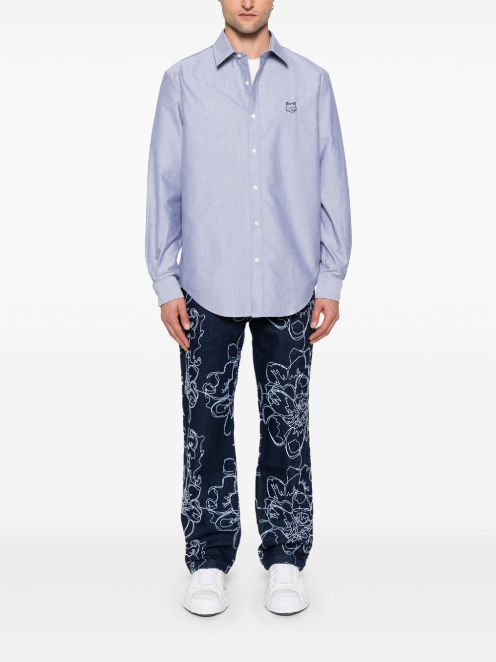 Maison-Kitsune Shirts Men Maison Kitsuné Contour Fox Head Shirt Blue