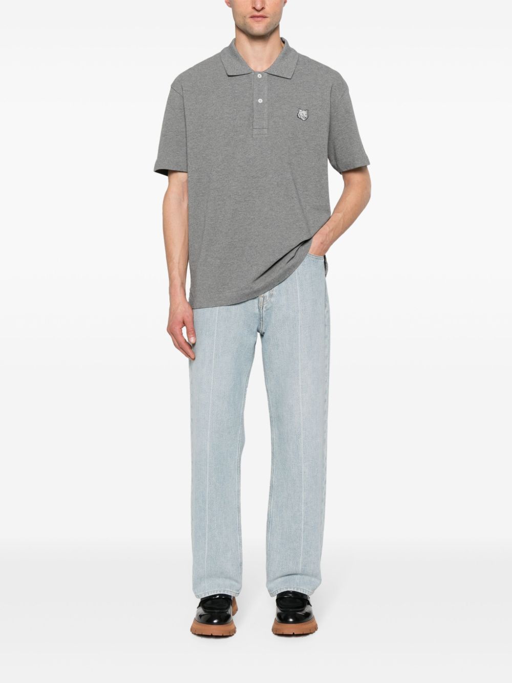 Maison-Kitsune Maison Kitsuné Fox-motif Polo Shirt Grey Men Polo Shirts