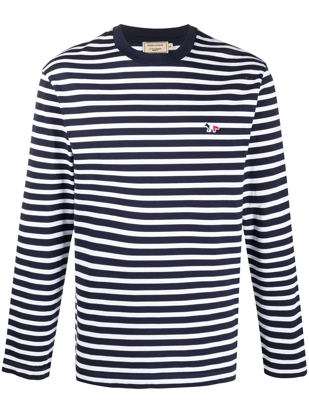 Men T-Shirts Maison-Kitsune Maison Kitsuné fox-embroidered Striped T-shirt Blue