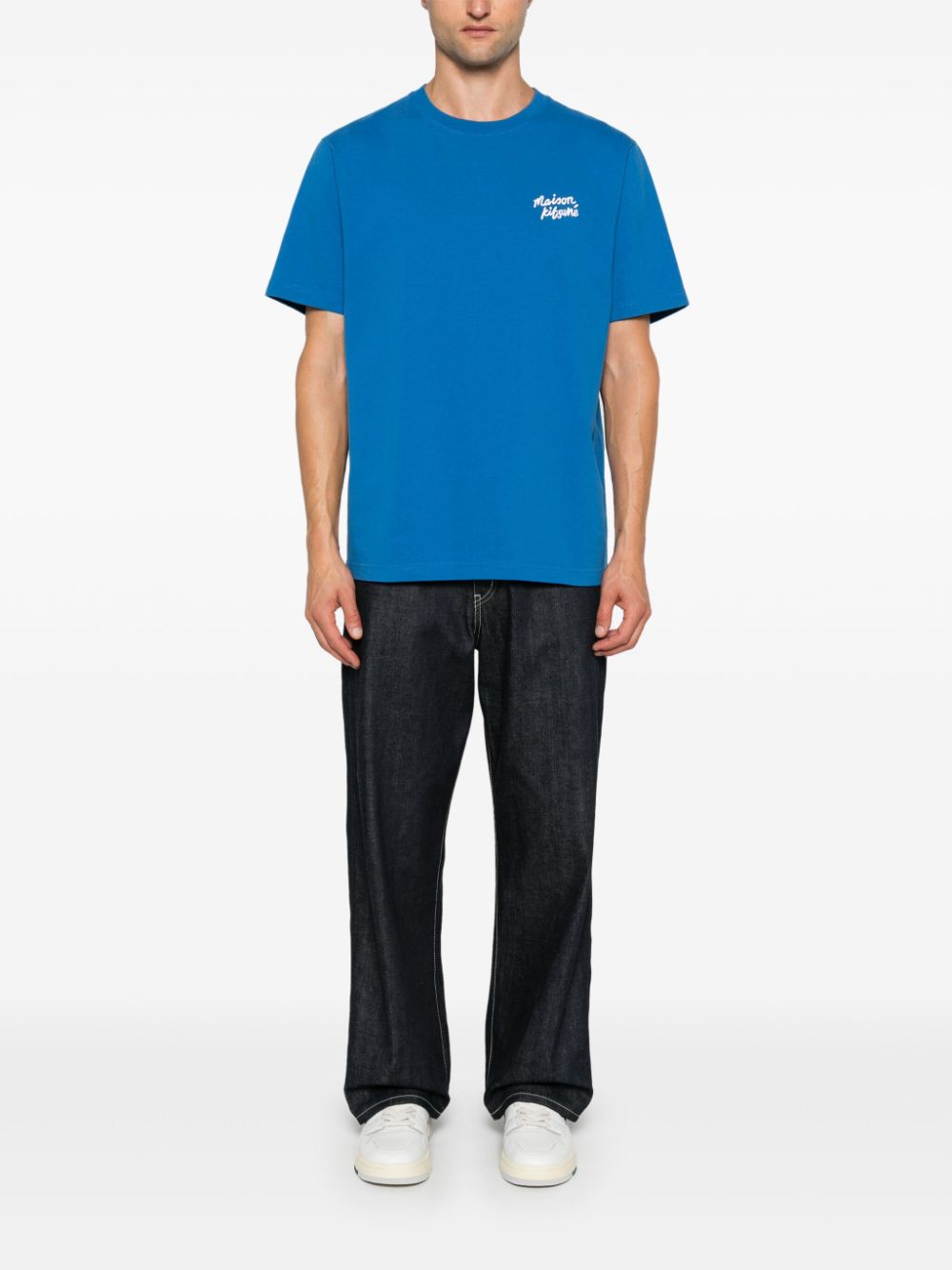 Men T-Shirts Maison-Kitsune Maison Kitsuné logo-embroidered Cotton t-shirt Blue