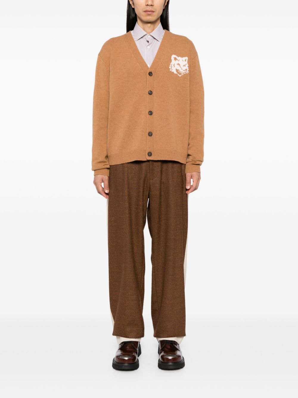 Maison-Kitsune Maison Kitsuné Fox Head Intarsia Cardigan Neutrals Men Cardigans