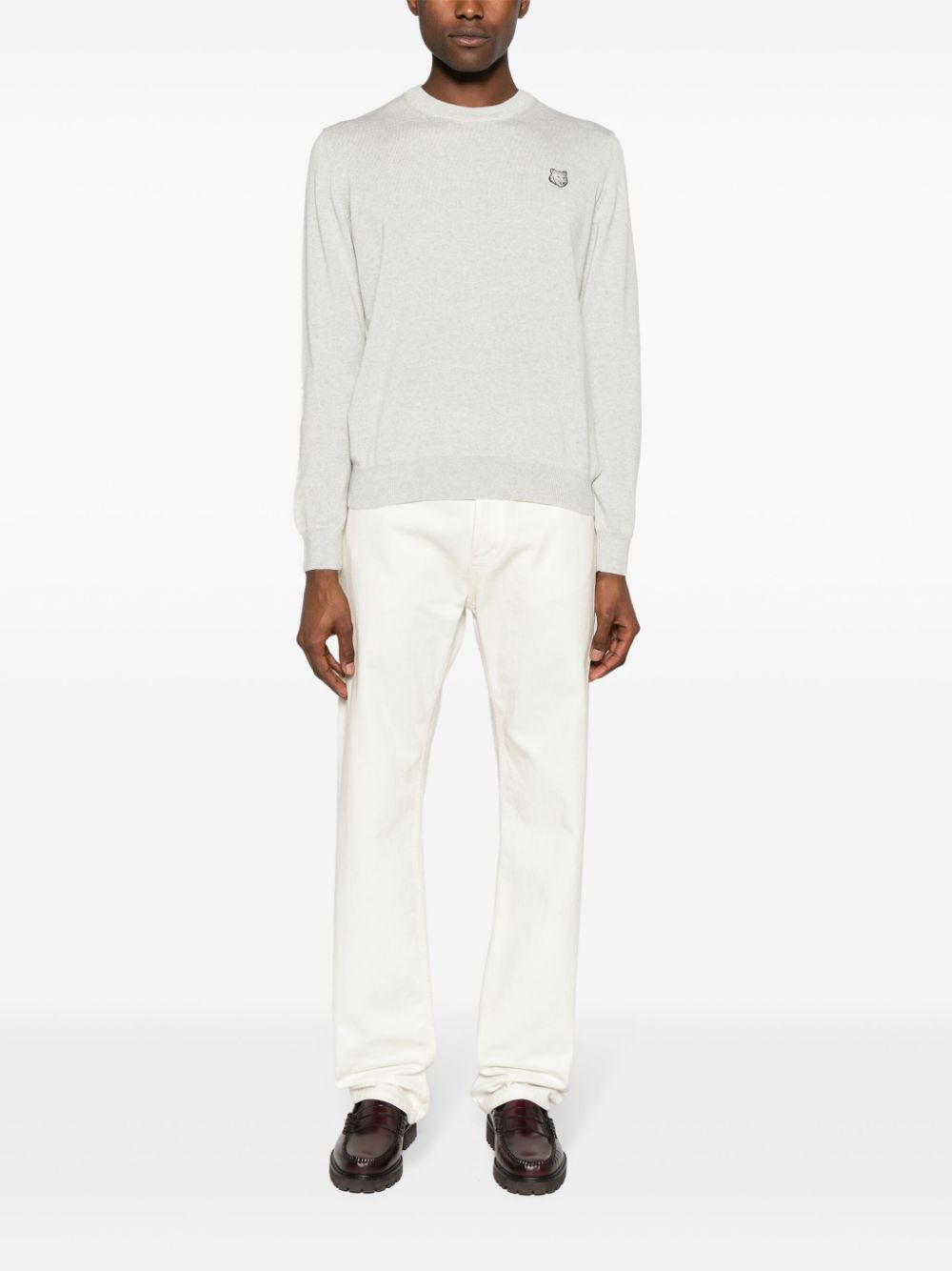 Maison-Kitsune Maison Kitsuné logo-patch Cotton Jumper Grey Men Knitted Sweaters