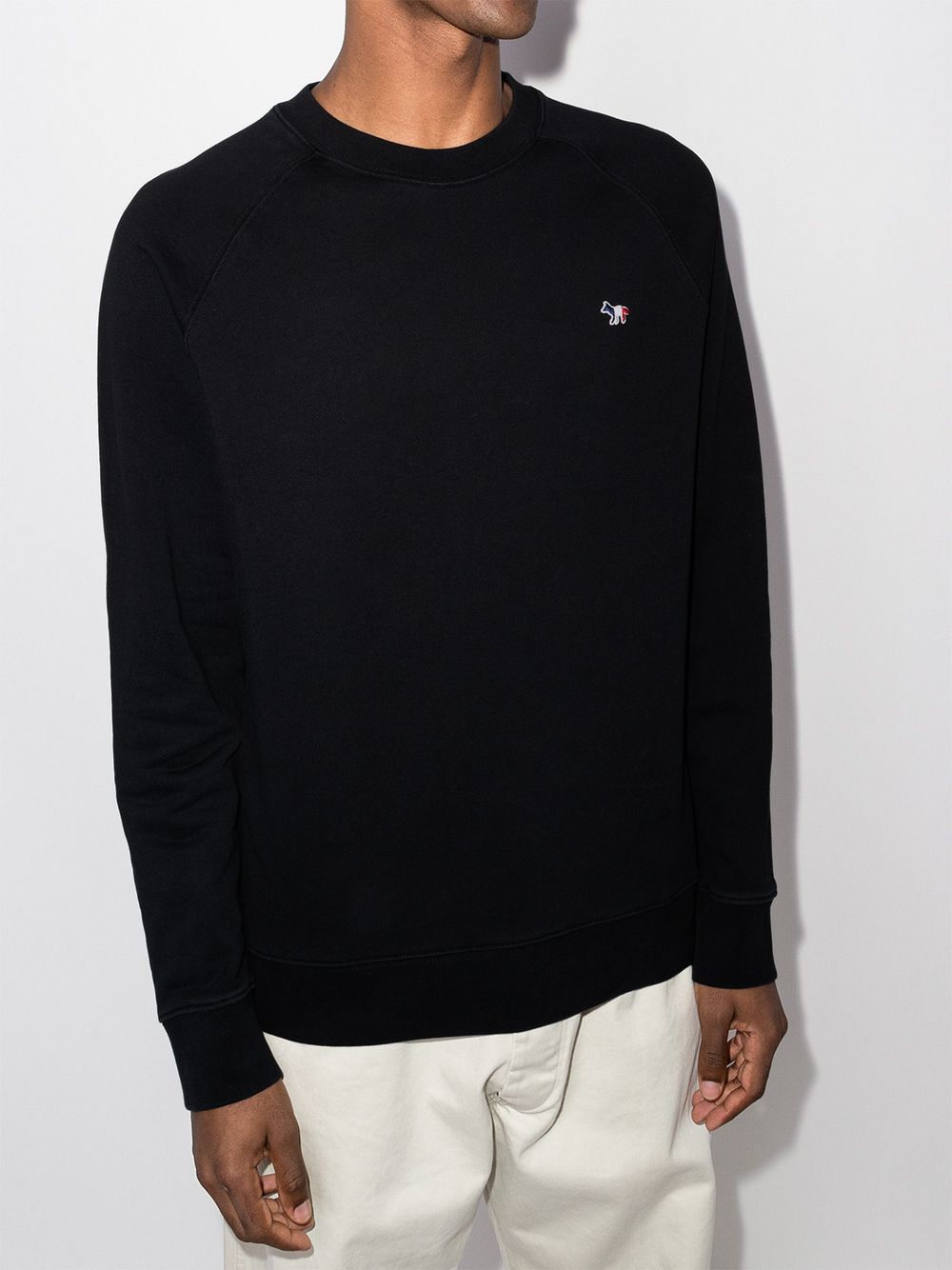 Men Sweatshirts Maison-Kitsune Maison Kitsuné Flag Fox Cotton Sweatshirt Black